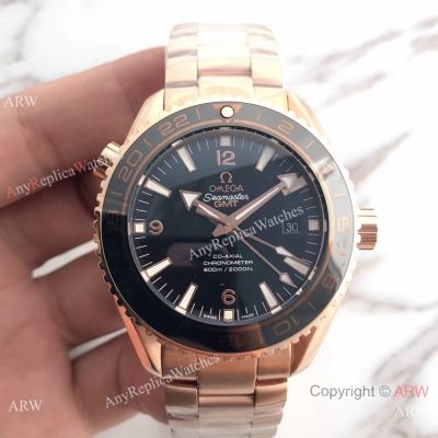 New Omega Seamaster Planet Ocean 600m GMT Rose Gold Black Dial Swiss 8615